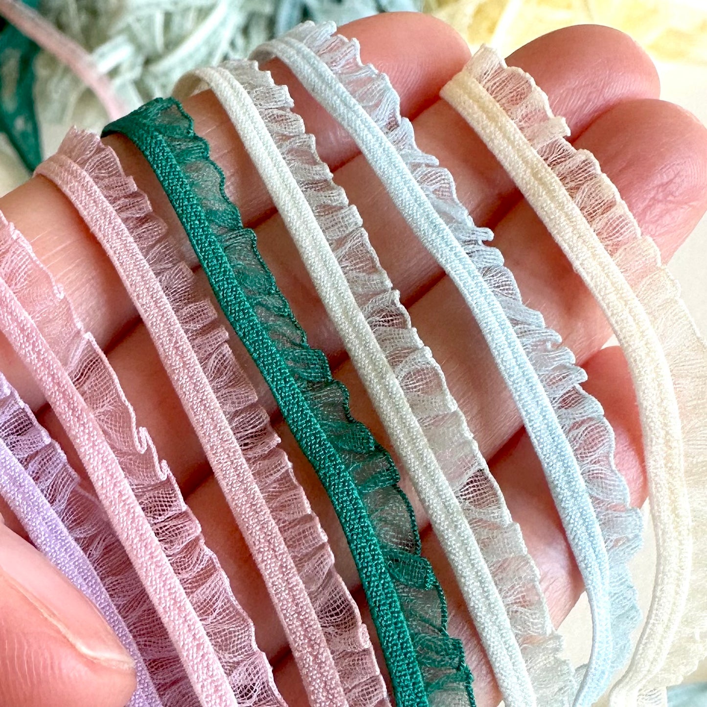 6mm elastic colourful stretchy lace trim 2mtrs