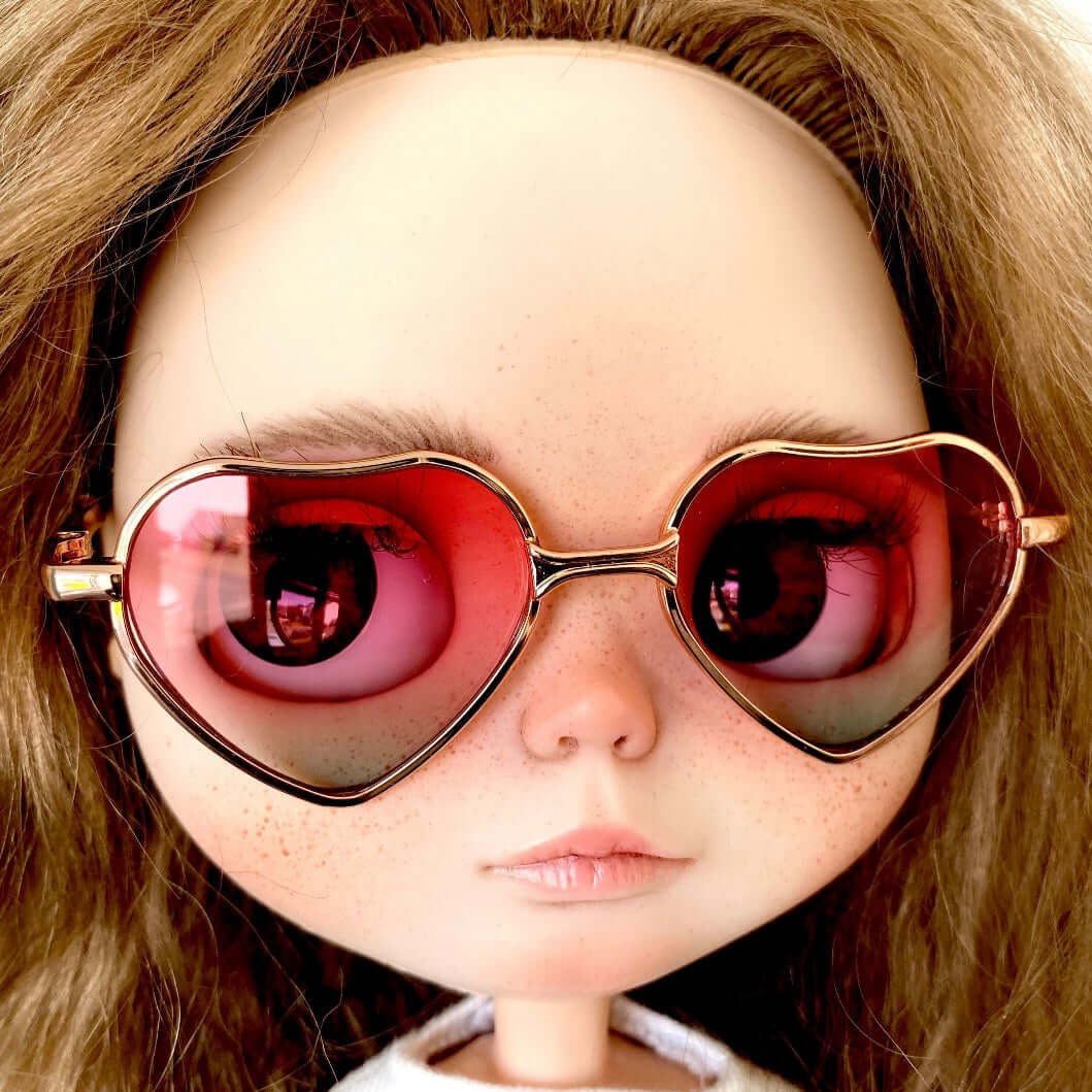 Blythe doll glasses 1/6 Heart shaped Gold Pink