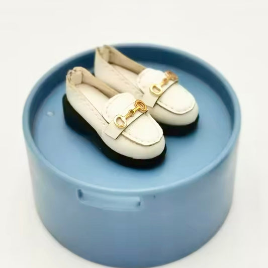 Miniature white leather loafers shoes for Blythe doll