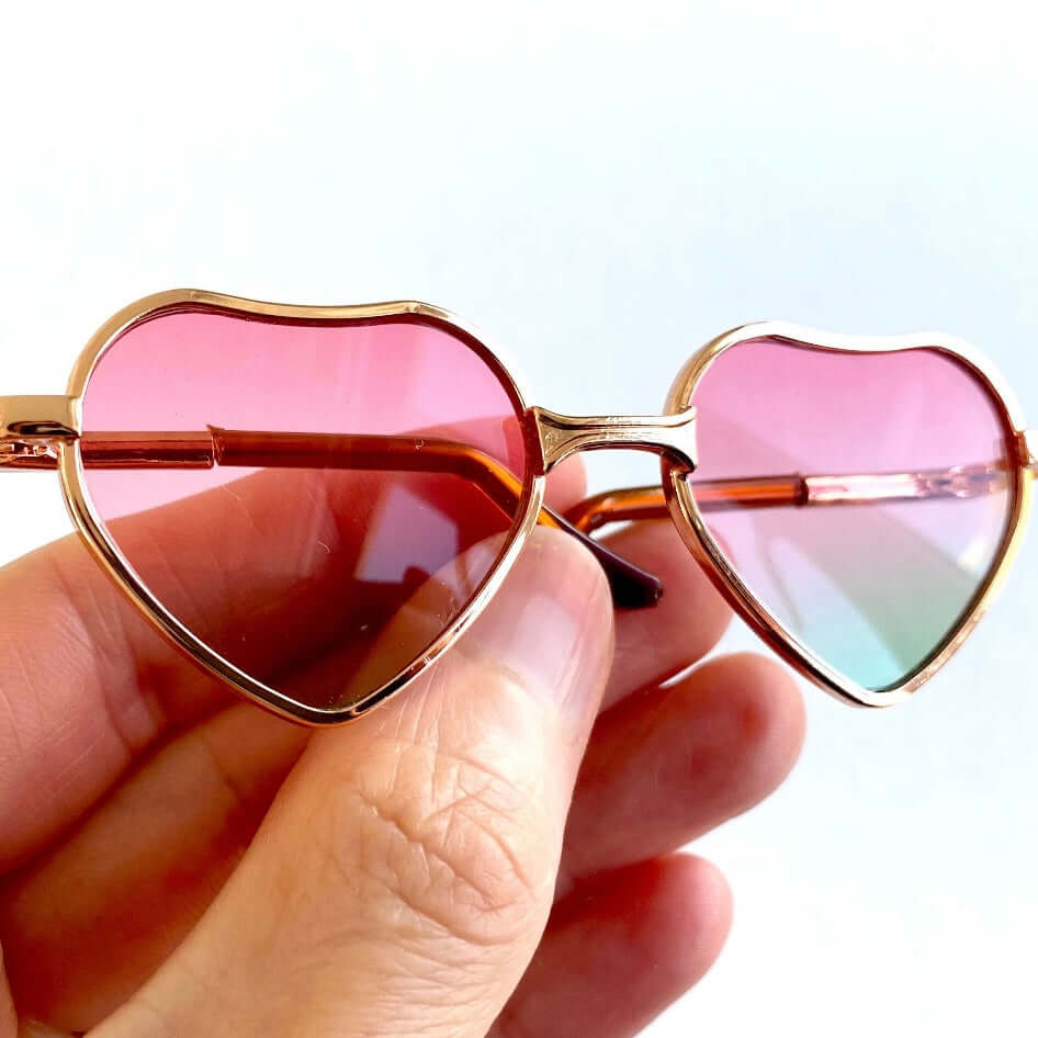 Blythe doll glasses 1/6 Heart shaped Gold Pink