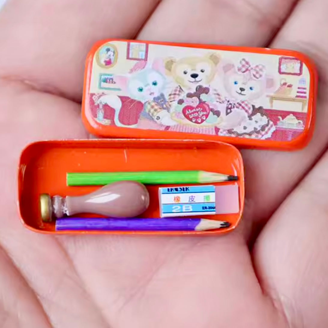 Dollhouse miniature pencil case tin stationery