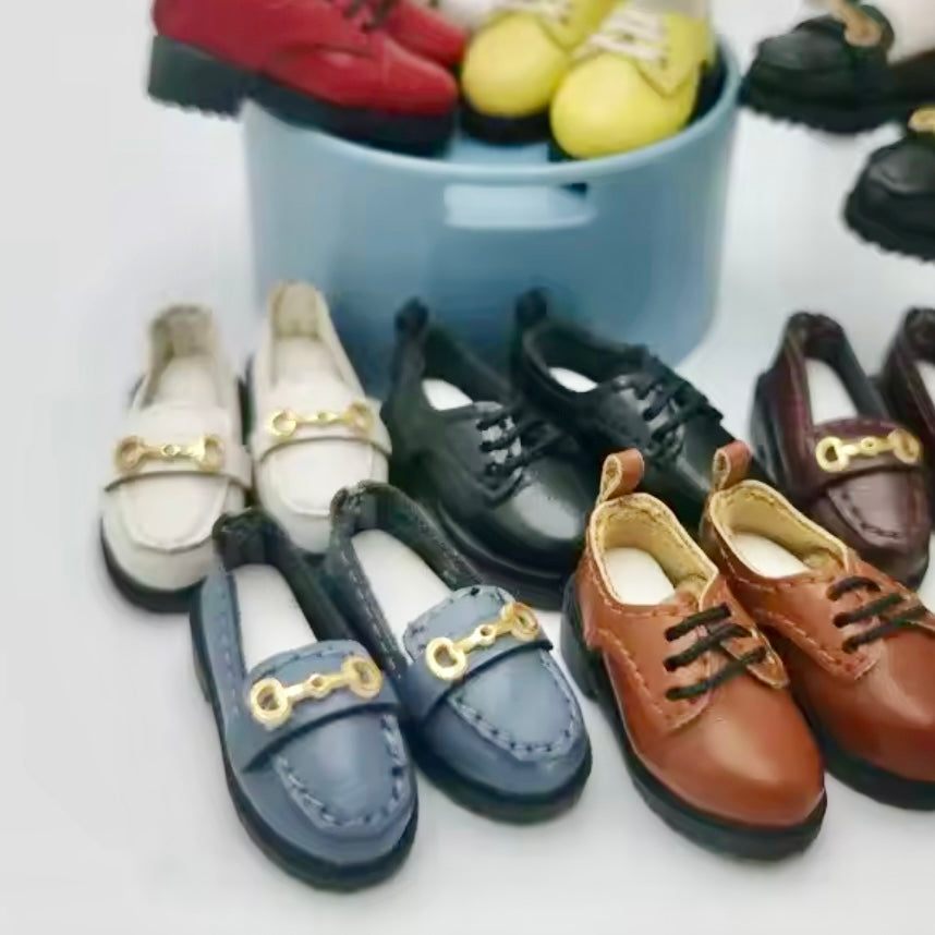 Miniature white leather loafers shoes for Blythe doll