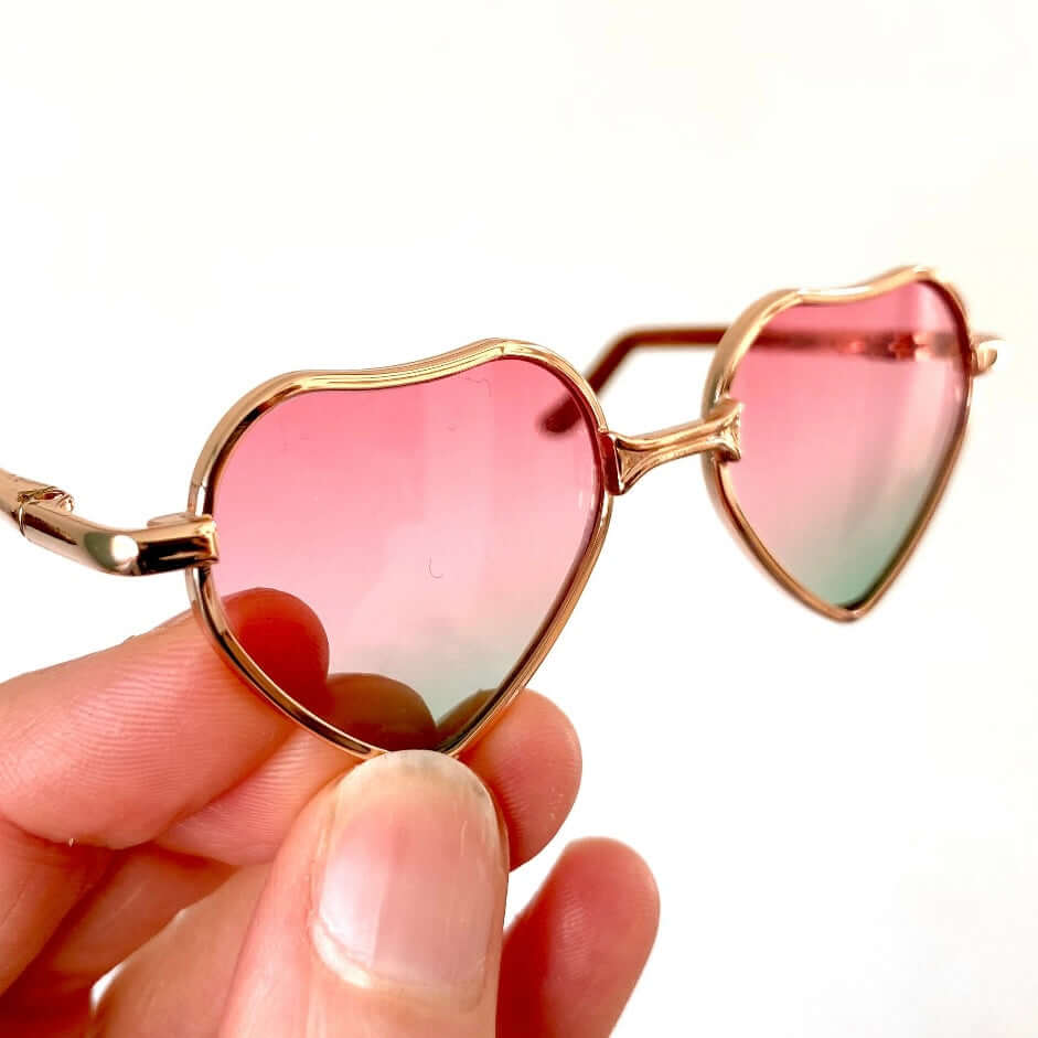 Blythe doll glasses 1/6 Heart shaped Gold Pink