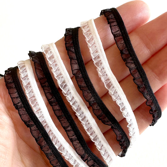 6mm elastic black white stretchy lace trim 2mtrs