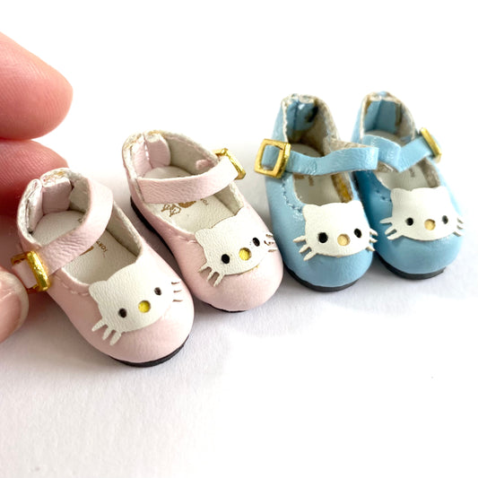 Tiny leather Blythe doll shoes Pink Blue Cat Kitty BJD doll shoes Doll buckle shoes - Blacksparrowuk