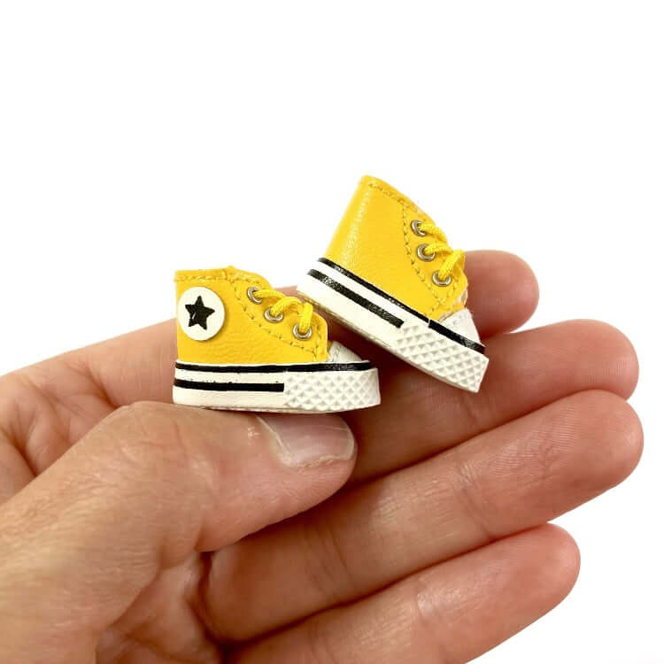 Doll shoes Blythe Doll trainers Yellow leather Mini shoes 1/6 scale tiny Miniature High top Sports shoes - Blacksparrowuk