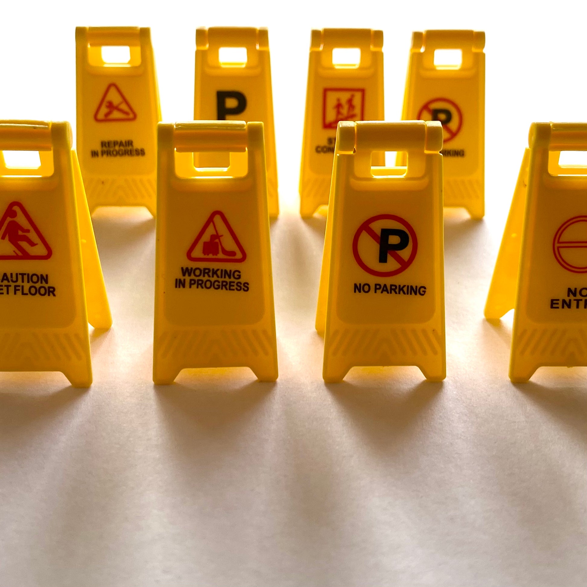 Miniature Warning sign Mini floor Caution sign Yellow plastic notice 1/12 scale 2cm x 4cm  Dollhouse Miniature - Blacksparrowuk