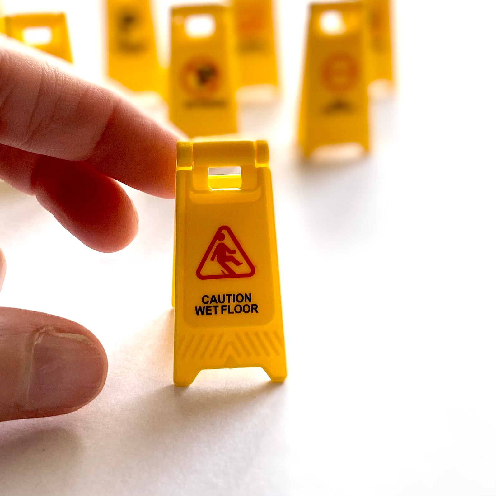 Miniature Warning sign Mini floor Caution sign Yellow plastic notice 1/12 scale 2cm x 4cm  Dollhouse Miniature - Blacksparrowuk