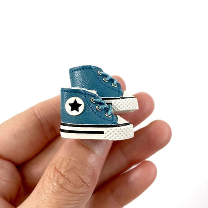 Doll shoes Blythe Doll trainers Blue leather Mini shoes 1/6 scale tiny Miniature High top Sports shoes - Blacksparrowuk