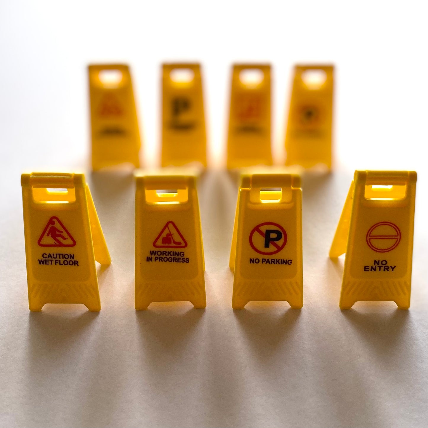 Miniature Warning sign Mini floor Caution sign Yellow plastic notice 1/12 scale 2cm x 4cm  Dollhouse Miniature - Blacksparrowuk