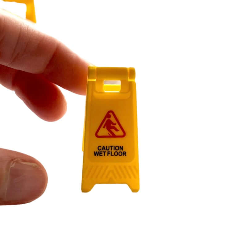 Miniature Warning sign Mini floor Caution sign Yellow plastic notice 1/12 scale 2cm x 4cm  Dollhouse Miniature - Blacksparrowuk