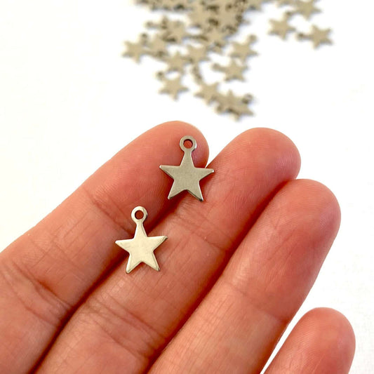 Stainless steel Tiny star earring charm Silver pentacle pentagram - Blacksparrowuk