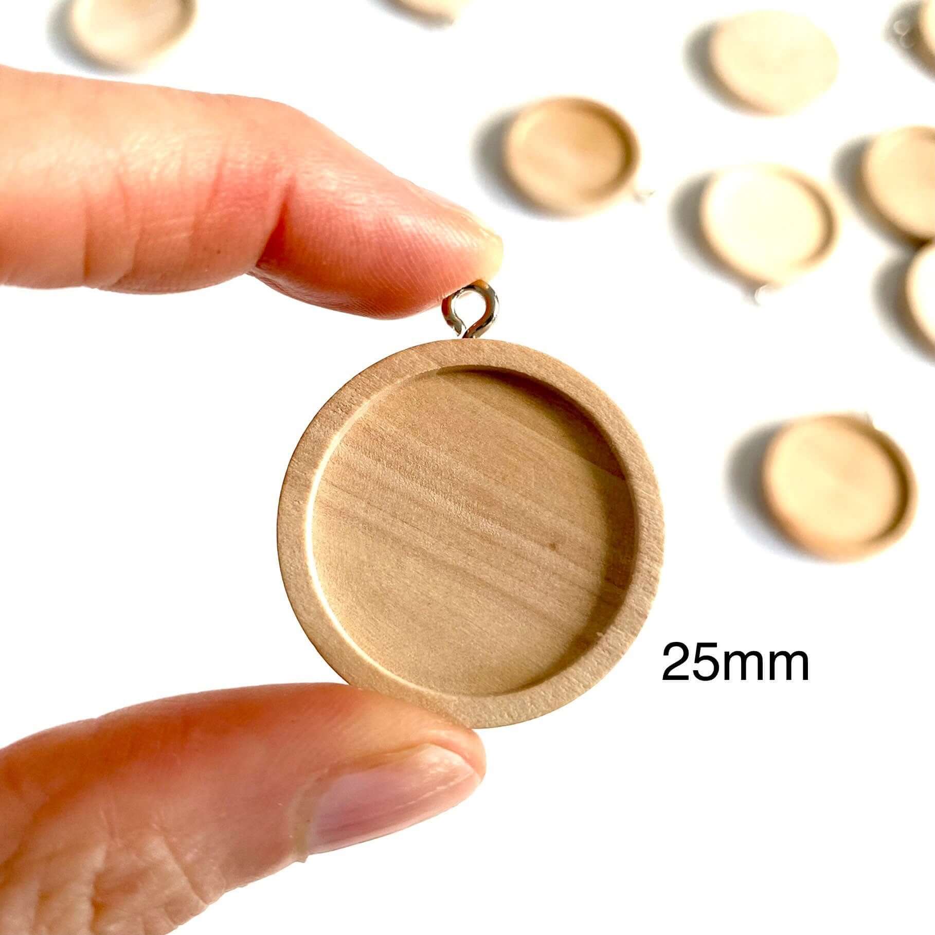 Cabochon settings base with eyelet 8pcs 12mm 15mm 25mm 30mm Round wooden - Blacksparrowuk