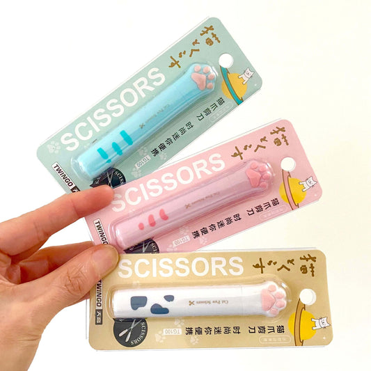 Cute pastel Kawaii kitsch Mini scissors with protective case Kitty Cat paw - Blacksparrowuk