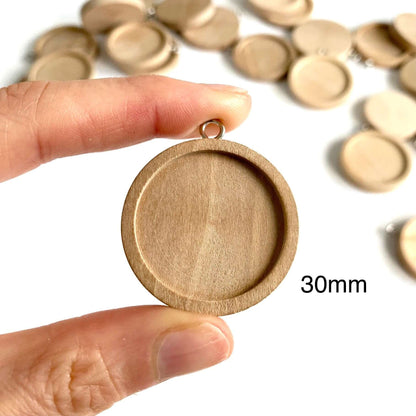 Cabochon settings base with eyelet 8pcs 12mm 15mm 25mm 30mm Round wooden - Blacksparrowuk