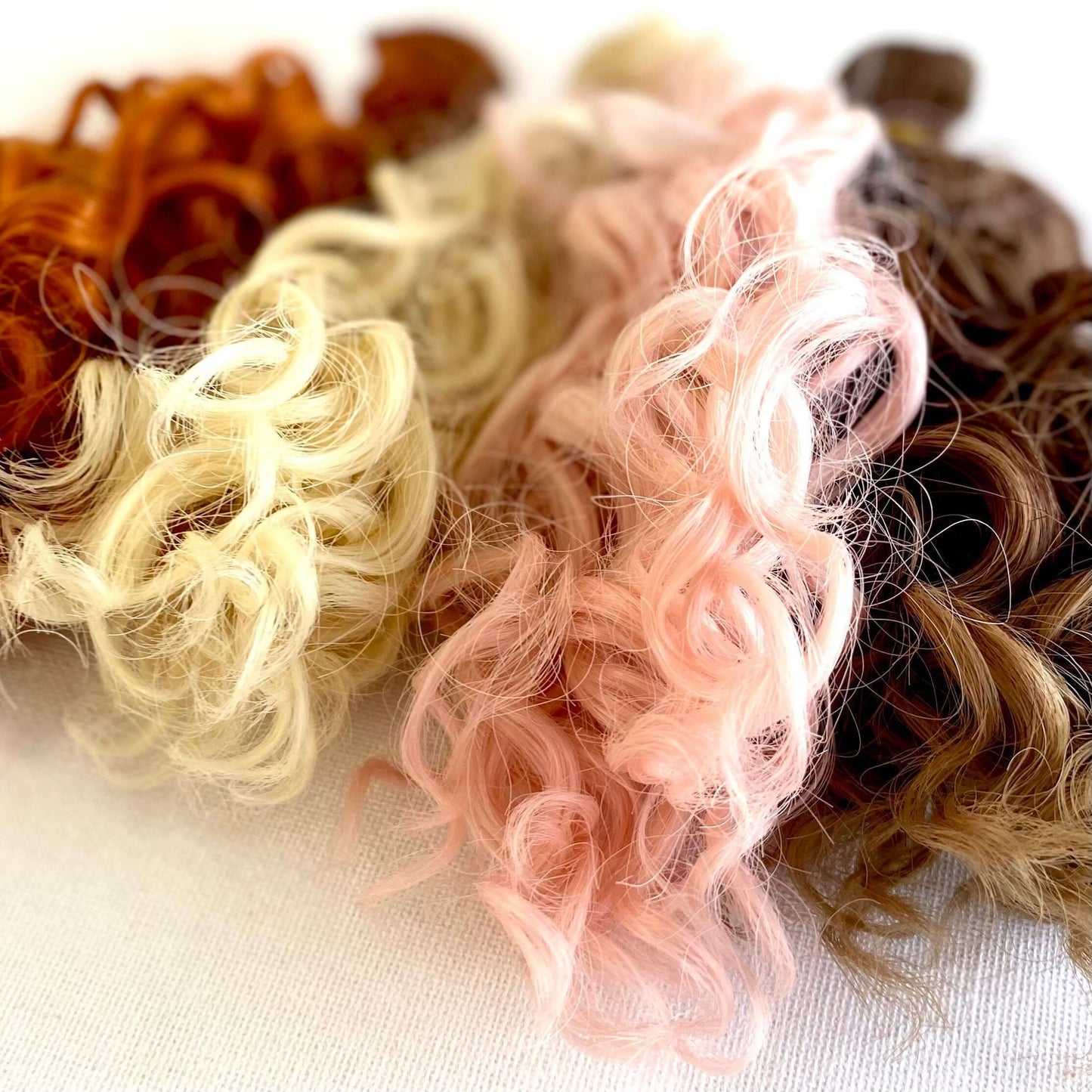 Curly hair wig for Doll hair extensions 15 x 100cm Natural Brown Blonde Red Pink Heat resistant - Blacksparrowuk