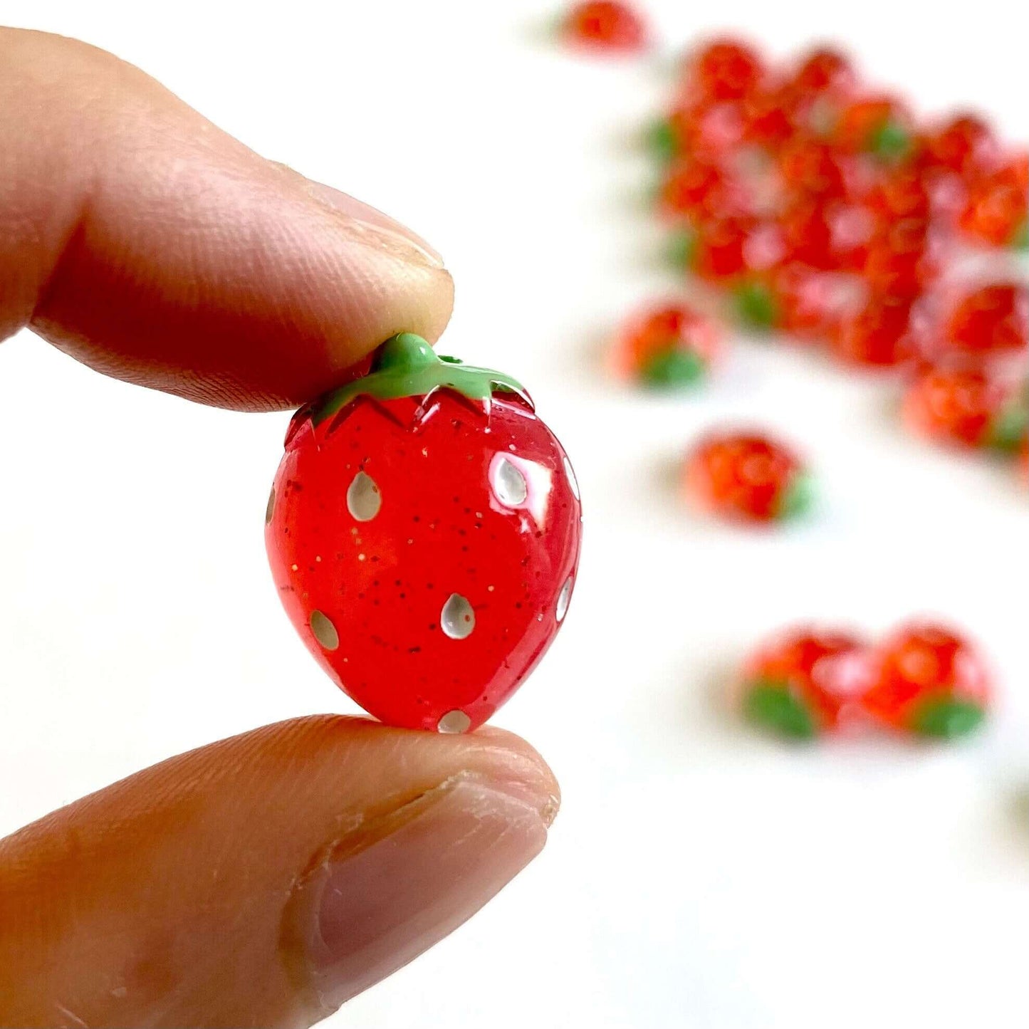 Glitter Strawberry cabochons Resin Flat back charms - Blacksparrowuk