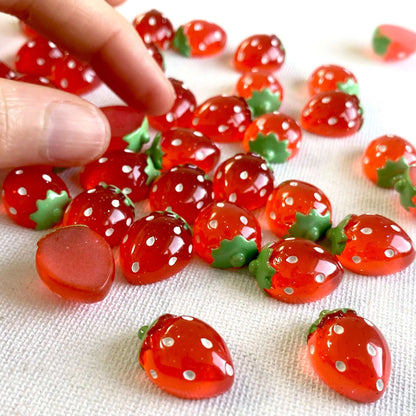 Glitter Strawberry cabochons Resin Flat back charms - Blacksparrowuk