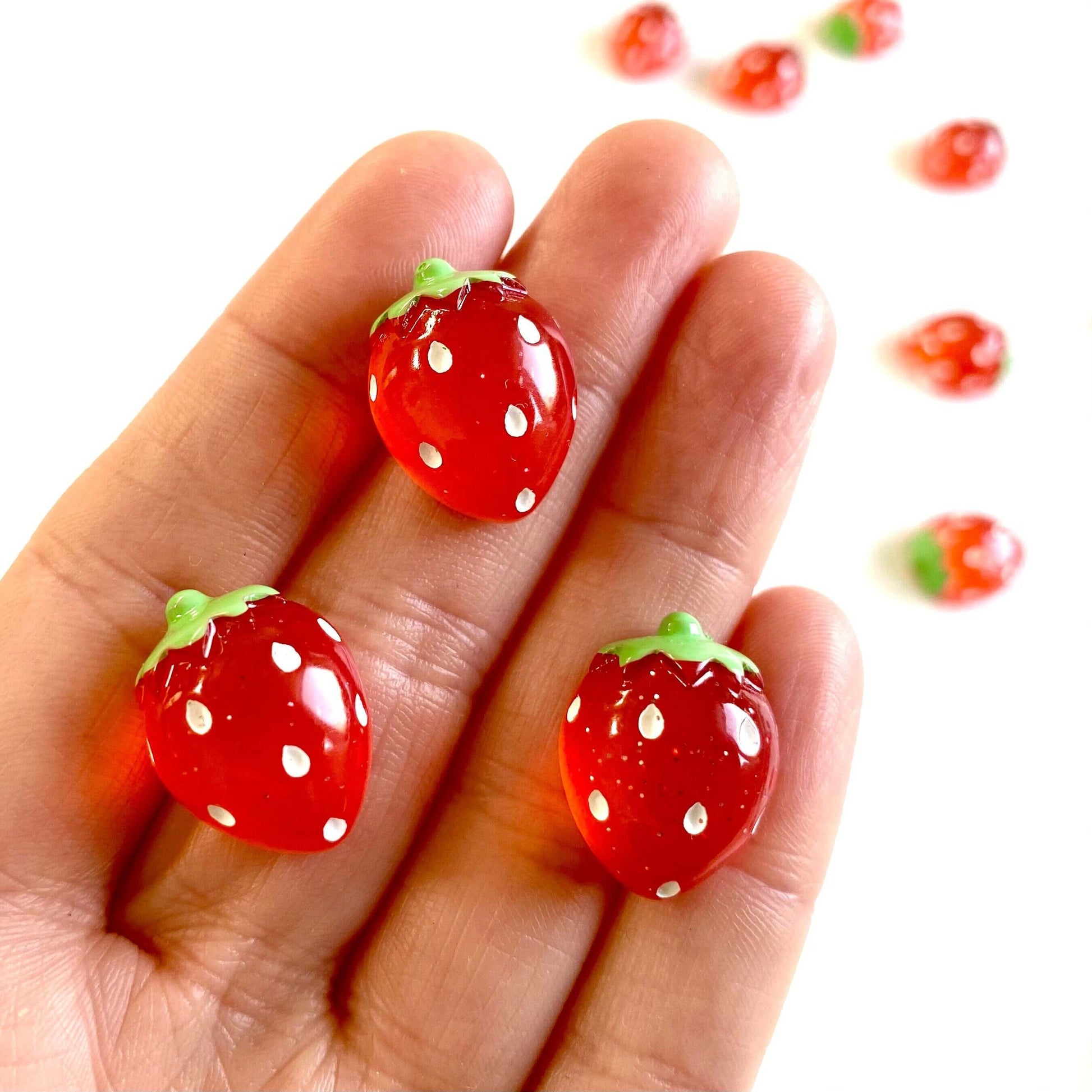 Glitter Strawberry cabochons Resin Flat back charms - Blacksparrowuk