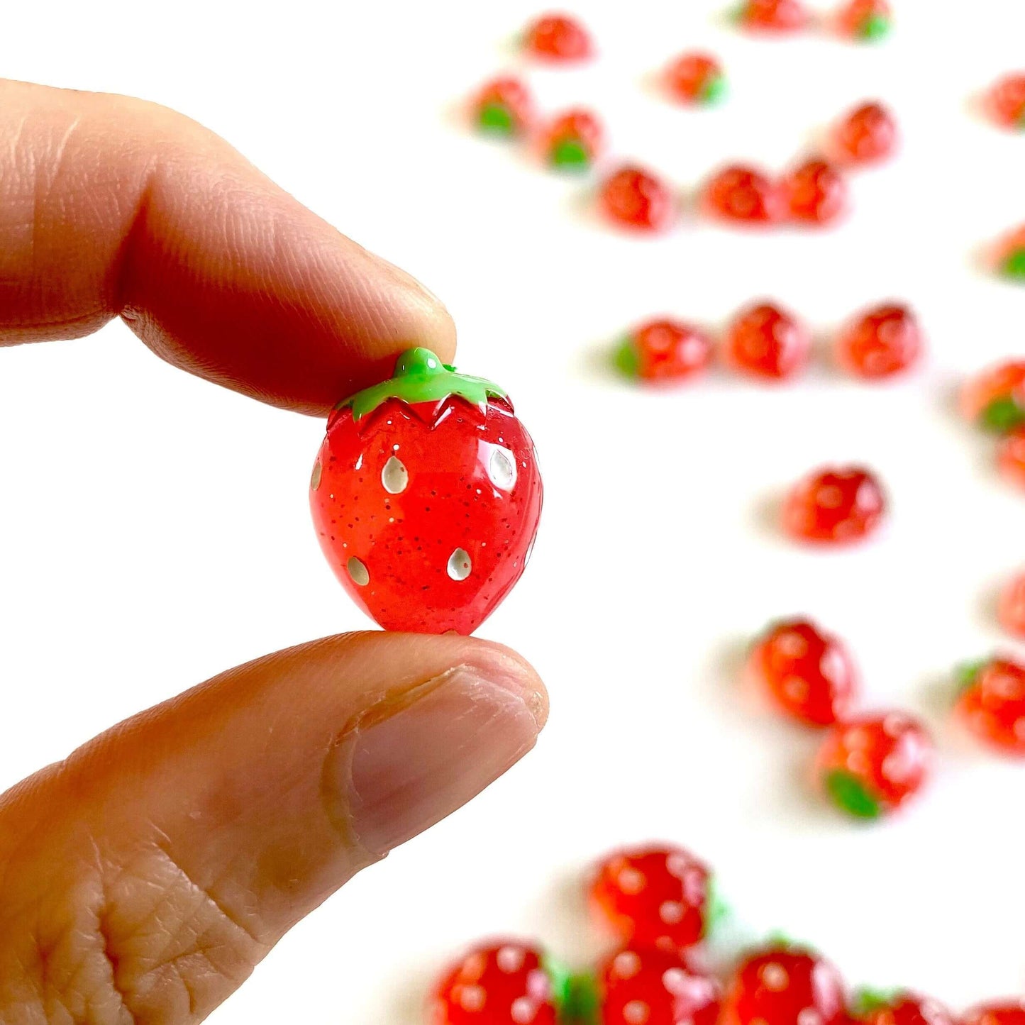 Glitter Strawberry cabochons Resin Flat back charms - Blacksparrowuk