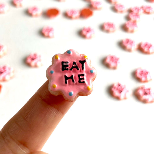 Miniature pink Eat me biscuits resin food - Blacksparrowuk