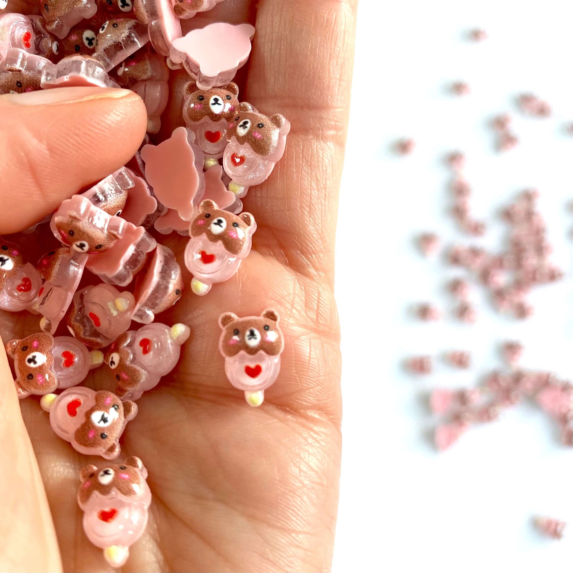 Love heart Tiny Teddy bear resin Lollipop charms - Blacksparrowuk