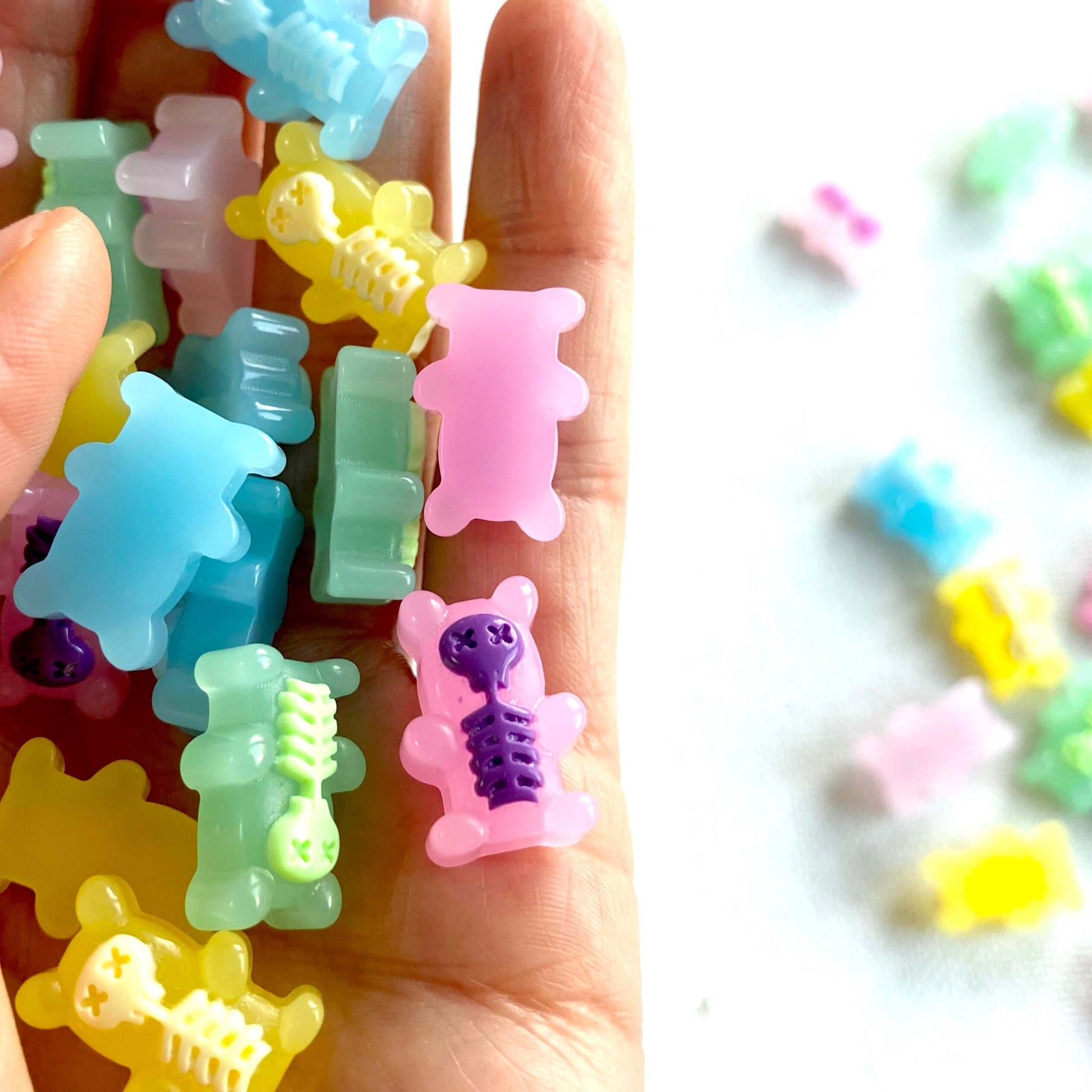 Gummy bear Skeleton Xray Halloween Charms resin Jelly pastel colours - Blacksparrowuk