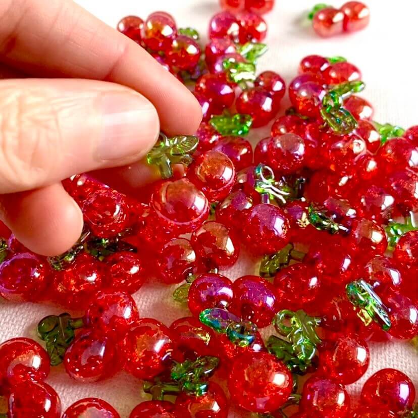 Cute cherry earring charms With hole pearlescent finish 20mm Fruit charms - Blacksparrowuk