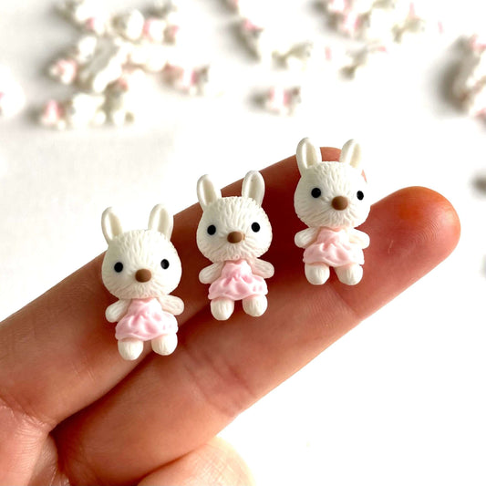 Cute White rabbit charms Easter Bunny flat back resin charm - Blacksparrowuk