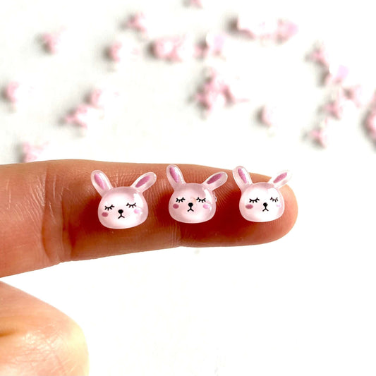 Tiny pink Rabbit Bunny charms Flat back resin Cabochon Clear jelly - Blacksparrowuk