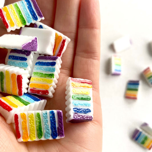 Rainbow Cake Birthday cake slice 1/6 scale Fake food resin Miniature - Blacksparrowuk