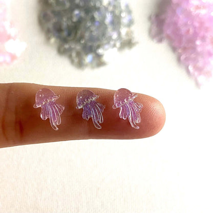 Tiny Jellyfish charms Pastel Pearl translucent Resin flatback charms - Blacksparrowuk