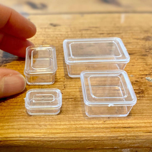 Miniature storage containers 4 Clear plastic mini storage containers with lid 1/6 scale - Blacksparrowuk